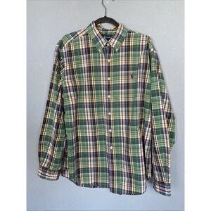 Ralph Lauren Shirt XL Custom Fit Green‎ Plaid Long Sleeve Button Down Colorful